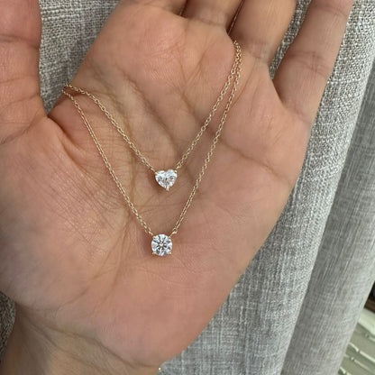 SOLITAIRE NECKLACE WITH 0.50 crt Heart or Round Necklace